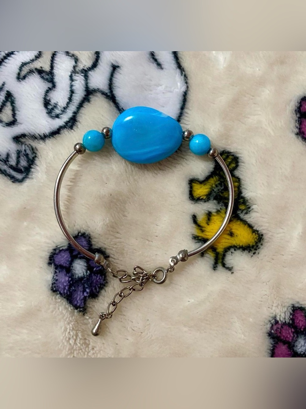 Blue and Silver Beaded Bracelet with Lobster Clasp